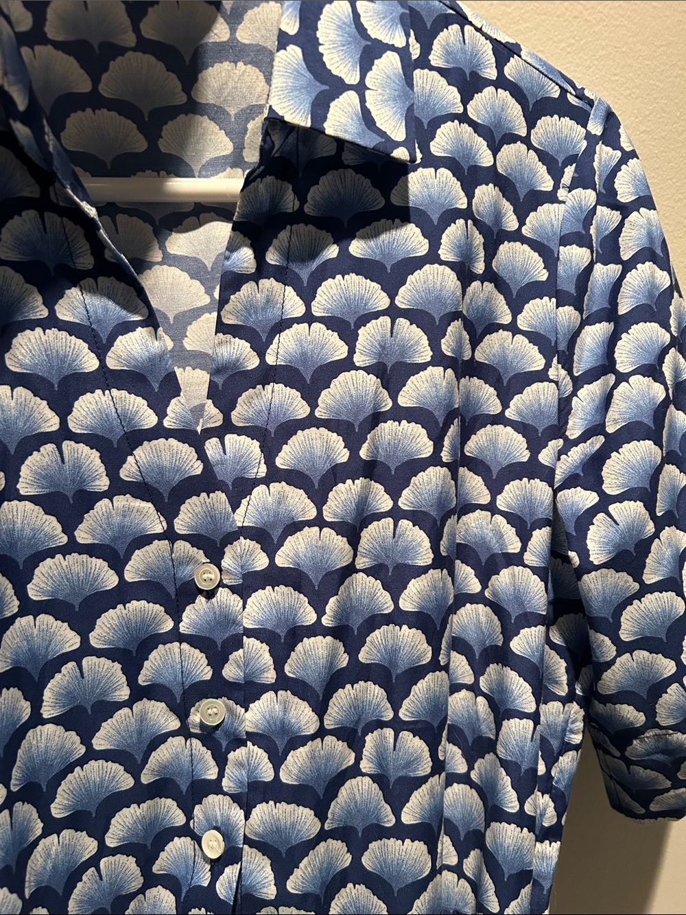 Blue Patterned Midi Shirt Dress with Waist Tie - J McLaughlin - Picture 2 of 4
